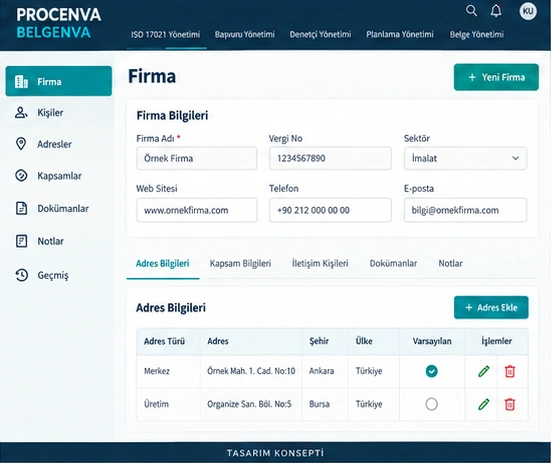 Firma kaydı için tek örnek ekran — tasarım konsepti