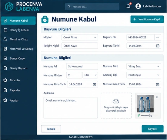 Numune kabulü için tek örnek ekran — tasarım konsepti